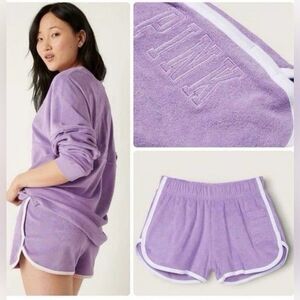 PINK Victoria's Secret Varsity Terry Cloth Shorts Lavender Purple White XS NWT